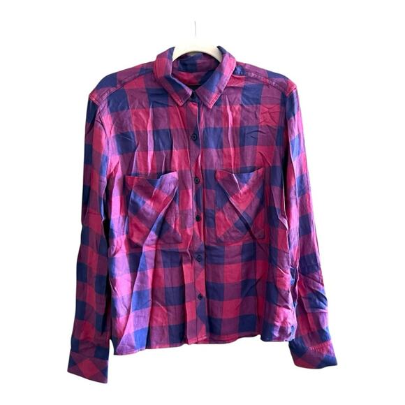 Rails Dylan Button Top in Rouge Dusk Check Size S - Picture 1 of 4